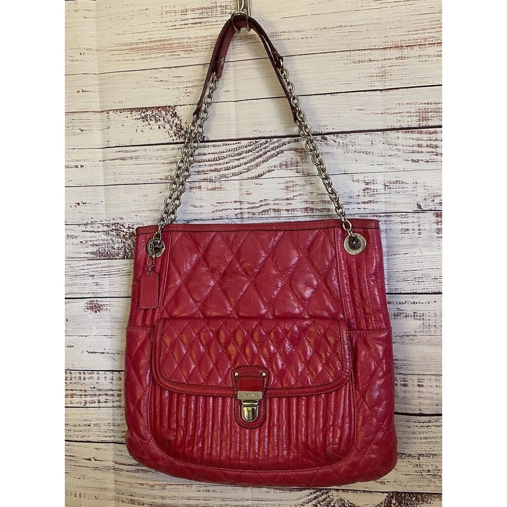 Coach Poppy Quilted Fuchsia Leather Slim Tote Shoulder Bag Limited Ed #19854